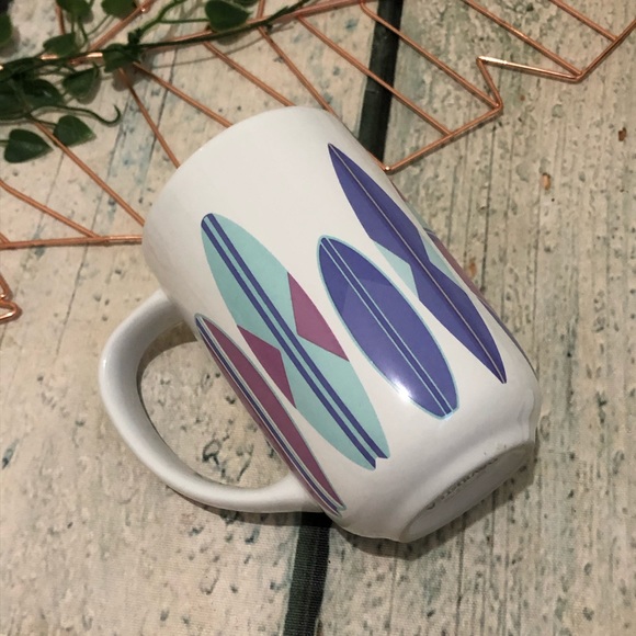 Davids tea Nordic mug Surf boards shark beach blue purple lid infuser ceramic - Picture 2 of 6
